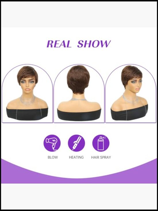 Short Straight Human Hair Pixie Cut Wig With Bangs Full Machine Made Wig